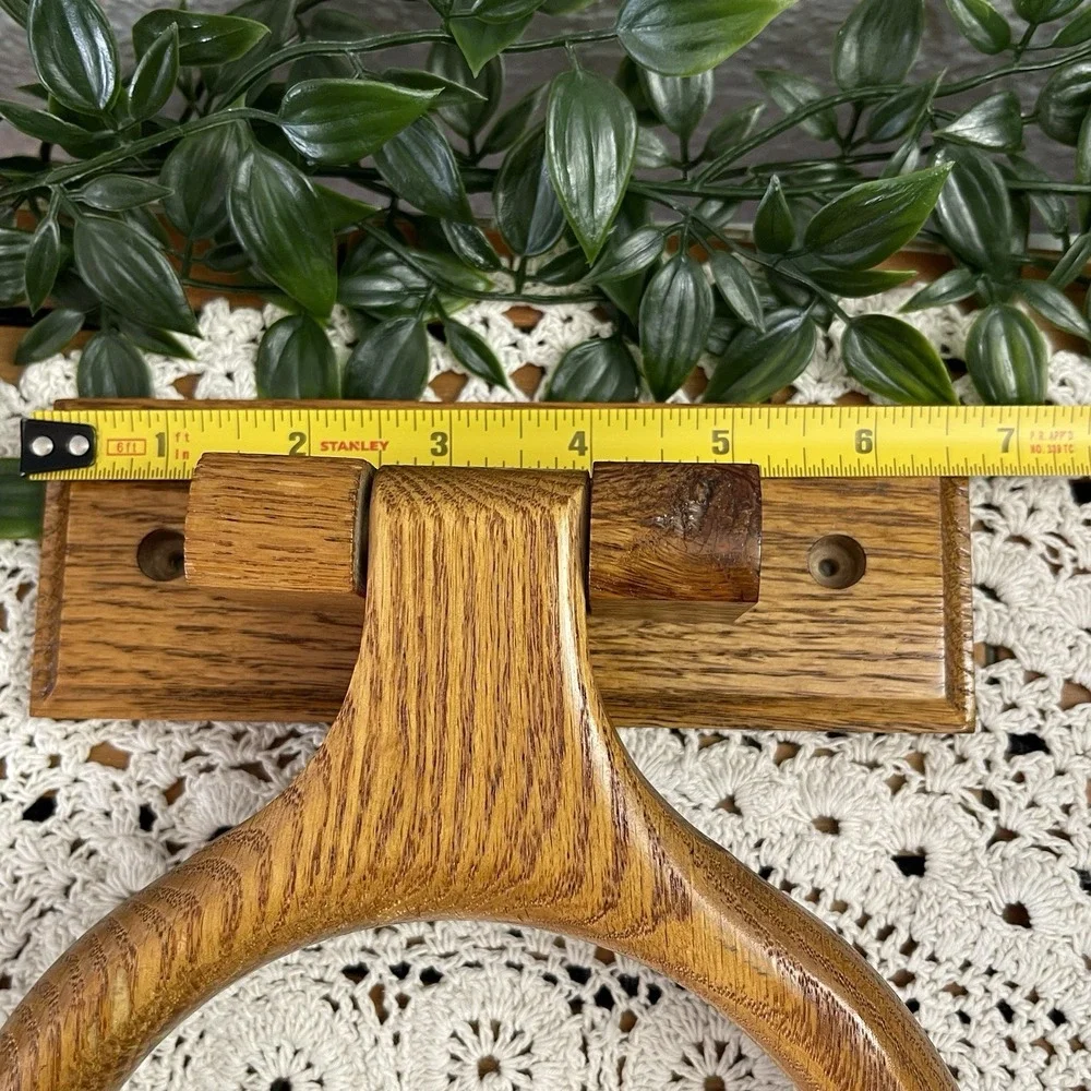 Vintage Honey Oak Wood Towel  Ring Holder Wall Mount Bathroom Hardware 1980s